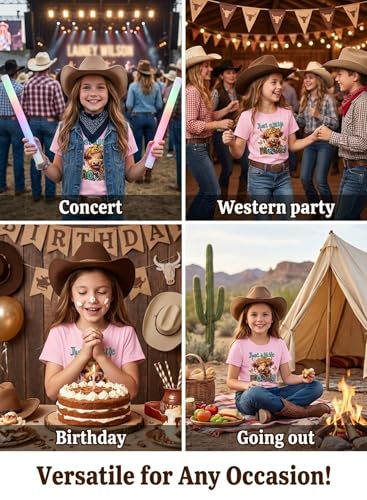 Image of Girls Western Cow T-Shirts - Cute Cowgirl Outfits for Kids Short Sleeve Shirts Funny Tops Rodeo Graphic Summer Tee