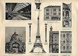  Reproduction de ponts de fer Bahnhof Tour Eiffel 3 tableaux originaux de 1892 Txz & Texte