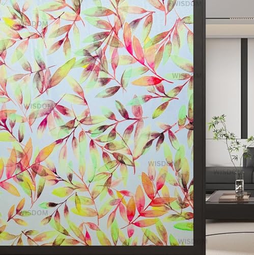 Image of WISDOM Premium Frosted Glass Window Film Self Adhesive Decorative Glass Window Privacy Sheet Film UV Control Removable Vinyl Privacy Film (Rown Leaves, 12x36 Inch)