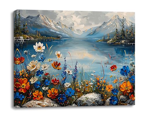 PIY PAINTING Pintura Mural En Lienzo Paisaje, Impresiones En Lienzo De La Montaña Nevada, Cuadro En Lienzo Lago, Impresiones Artísticas Para Sala De Estar Oficina Aula Sala De Reuniones Baño, 30x40 cm