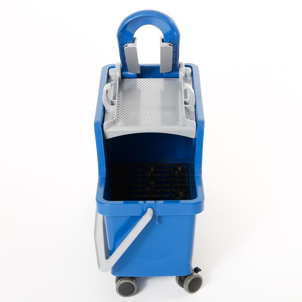 Karl Dahm® Waschsystem für Fliesen I Innovatives Waschset für Fliesenleger I Fliesen-Wascheimer mit Ausdrückvorrichtung und Rädern I Leichtes Abwaschen mit dem Fliesen-Wasch-Set Profi – 12640