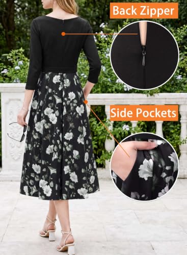 Image of VFSHOW Womens Work Business Casual Church Pockets Belted A-Line Midi Dress