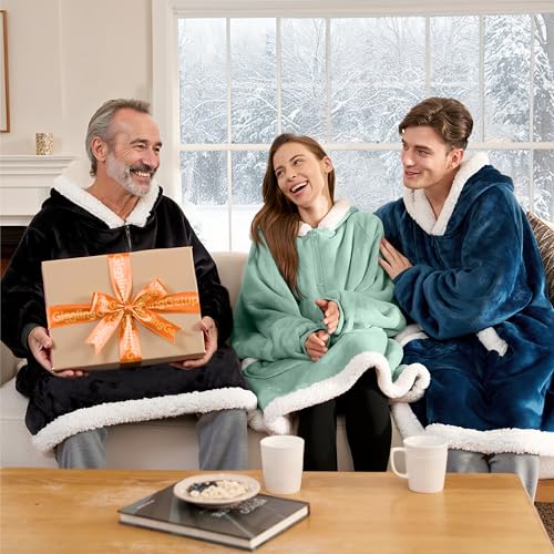 Image of Giggling Getup Wearable Blanket Hoodie for Women Men Gifts for Women Mom Wife Sherpa Fleece Hooded Blanket Sweatshirt Cozy Sherpa Wearable Throw with Pocket & Sleeves for Adult Standard Sage Green