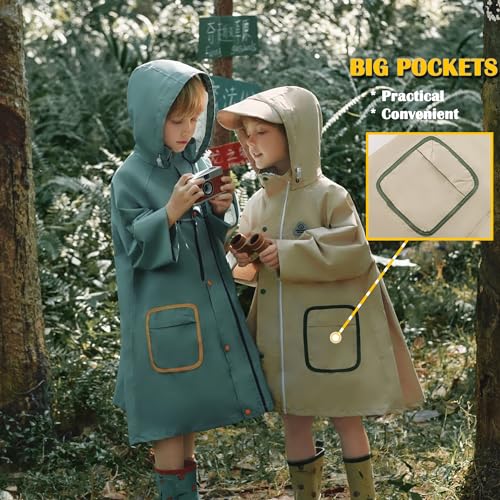 Image of Fewlby Kids Raincoat Toddler Poncho Windbreaker Waterproof Rain Jacket with Magical Water-Reactive Patterns for Boys Girls
