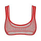 Yartina Womens Sexy Hollow Out Fishnet Sheer Bra Halter Camisole Cutout Underboob Vest Crop Tops Red B One Size