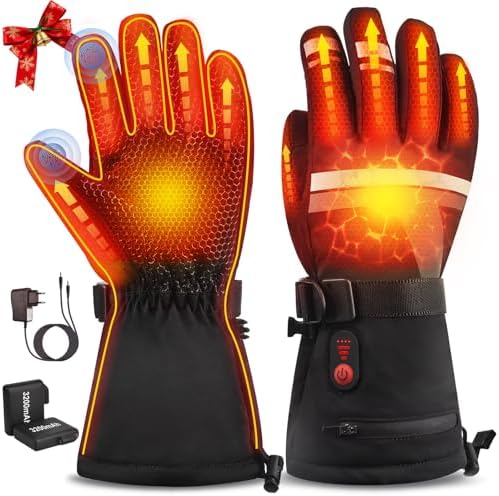 Heated Gloves for Men Women, 7.4V Fast Heating Rechargeable Electric Gloves with Touchscreen, Waterproof Winter Hand Warmers for Motorcycle Work Ski Hiking Hunting Outdoor, Christmas Birthday Gifts