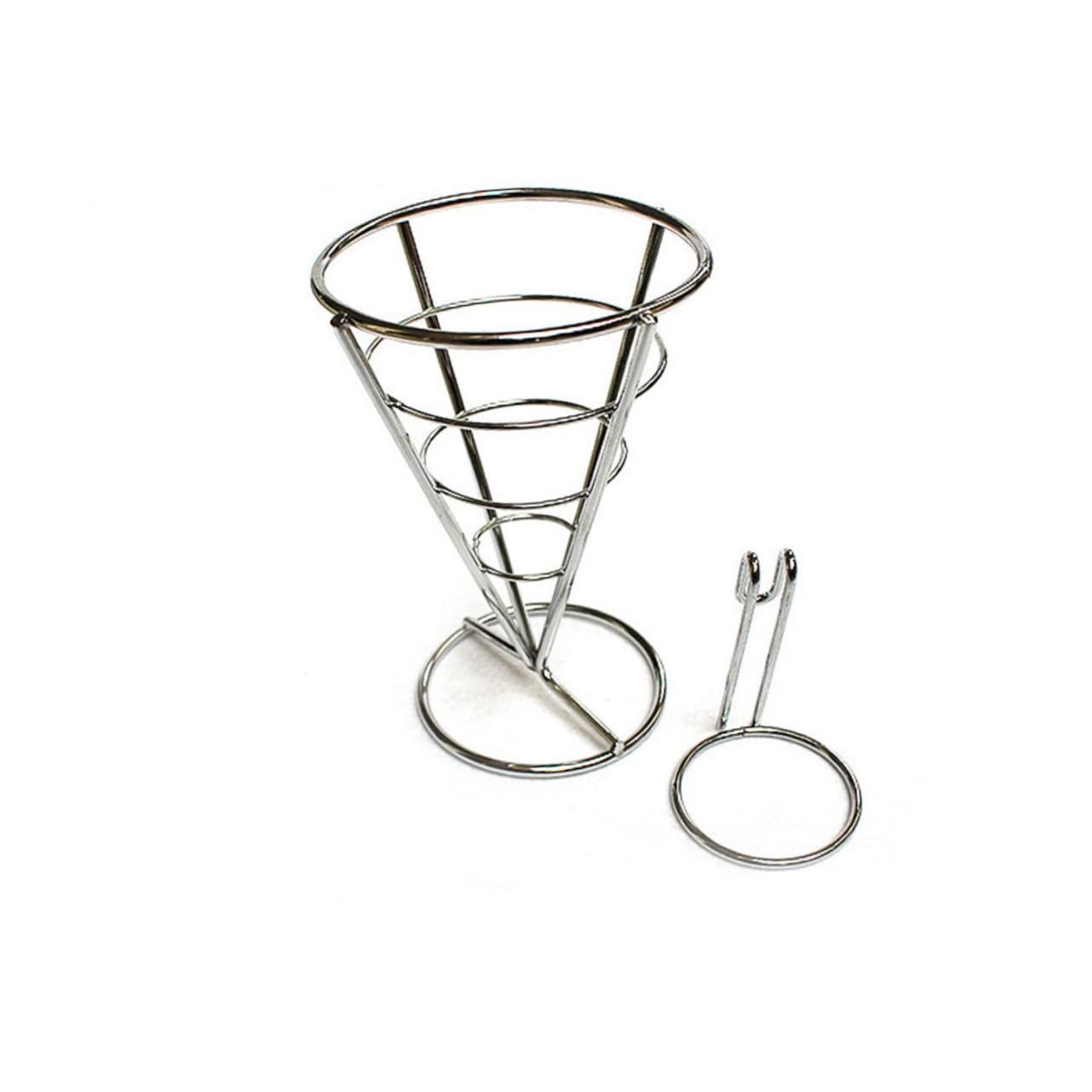 STOBAZA Metal Wire Fries Stand Holder with Sauce Dipper French Fry Cone Basket for Snacks Display Rack for Appetizers Suitable for Restaurants and Parties