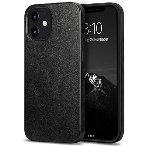 TENDLIN Compatible with iPhone 12 Case/iPhone 12 Pro Case Premium Leather TPU Hybrid Case (Black) Cover