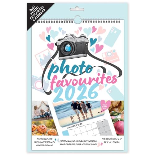 Sixstore 2026 Personalised Calendar Photo Favourites Insert Your Own Photos A4 Spiral Bound Hanging Planner Month to View Family Organiser Wall Calendar