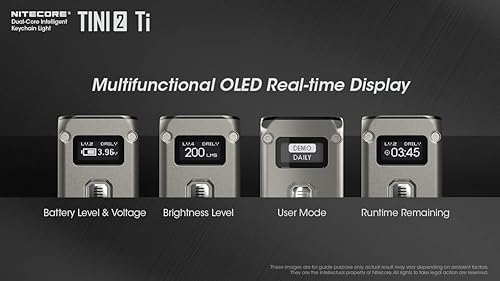 Miniatura 5 de Nitecore TINI - Linterna con 2 llaveros, 500 lúmenes USB-C recargable de carga rápida con pantalla digital (titanio)