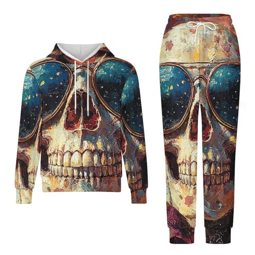 Boys Girls Sweatshirt Set Kid 2 Piece Pullover Hoodie Jogger Sweatpants, Funny Skull Hippie4
