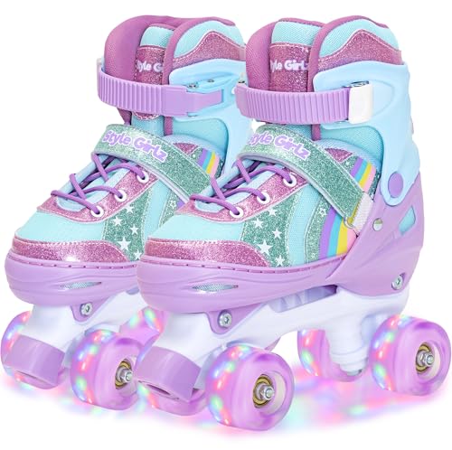Style Girlz Roller Skates For Girls Adjustable Size Roller Boots For Kids Fits Shoe Size 13-4 Quad Skates With Light Up Wheels
