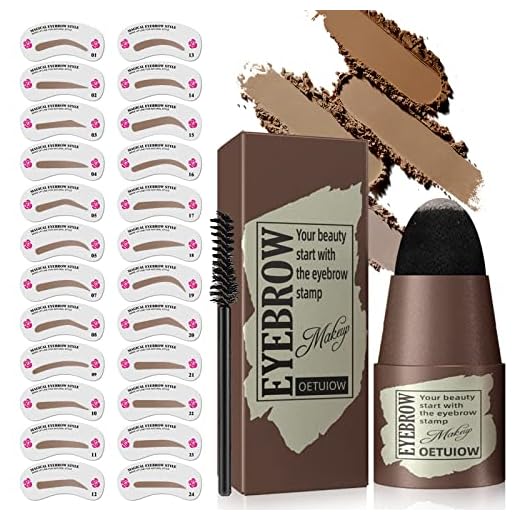 Eyebrow Stamp Stencil Kit - 1 Step Eye Brow Makeup Brow Stamp Shaping Kit with 24 Reusable Eyebrow Stencils, Long-Lasting Waterproof Trio Kit for Perfect Natural Brow (Dark Brown)