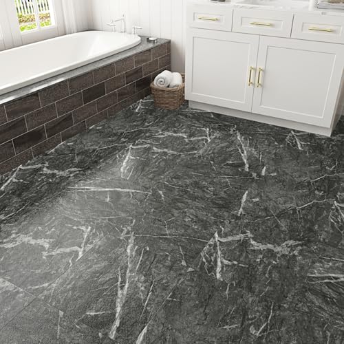 WESTICK 20 azulejos de vinilo autoadhesivos de mármol negro para despegar y pegar, impermeables, para dormitorio, cocina, cámper, 12 x 12 pulgadas