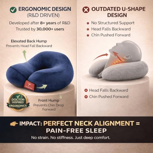 Image of Trajectory Travel Neck Pillow with Sleeping Eye Mask Combo for Travelling and Sleeping in Airplane Flight, Cab, Car, Train, Bus for Men and Women Black (As seen on Shark Tank)