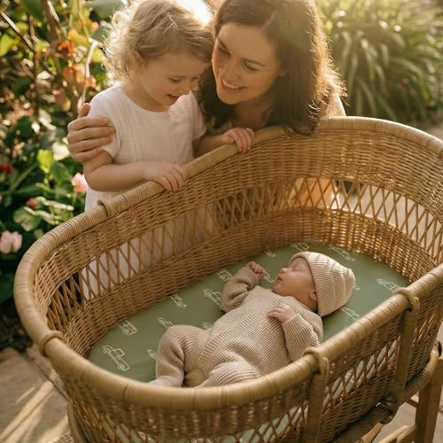 Image of Gllquen Baby Bassinet Sheets 2-Pack for Baby Girl Boy Green Car