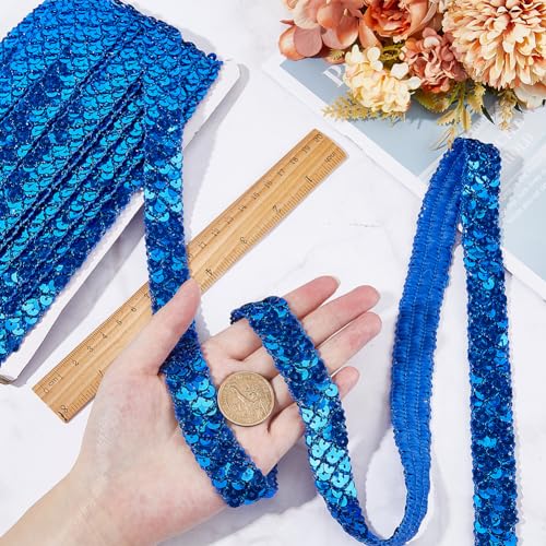 GORGECRAFT 13M*2cm Flat Blue Sequin Trim Sequin Strip 3 Rows Paillette Roll Paillette Ribbon Trim Metallic Sequins Roll for Dress Embroidery Jewelry Making Embellish Headband Sewing Crafts - Image 3