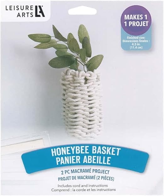 Leisure Arts Macrame Kit Honeybee Basket, Macrame Kits for Adults Beginners, Basket Kit, Beginners Kit, DIY Kit Beginner