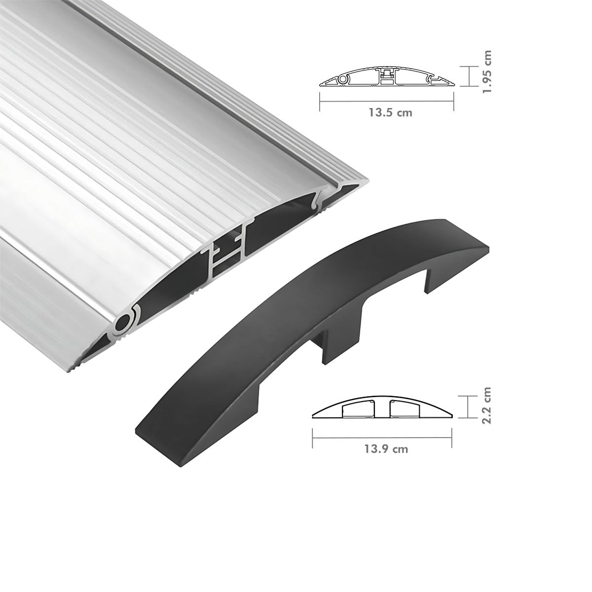 LogiLink Fußboden Kabelabdeckung Kabelkanal aus Alu & ABS, individuell kürzbar, Doppelkanal, Maße: 1104x139x22mm, Farbe: Silber