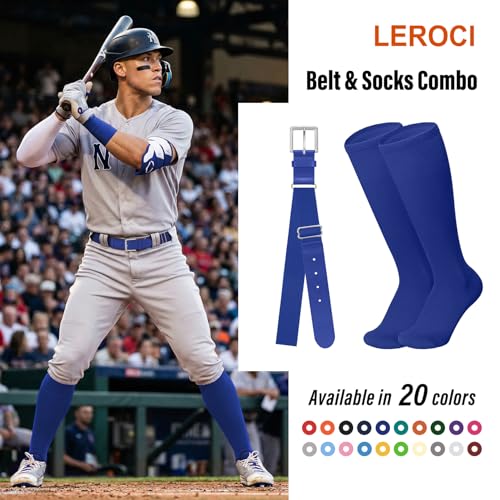 Image of Baseball Belt and Baseball Socks Combo Set for Youth and Adult Available in 20 Colors