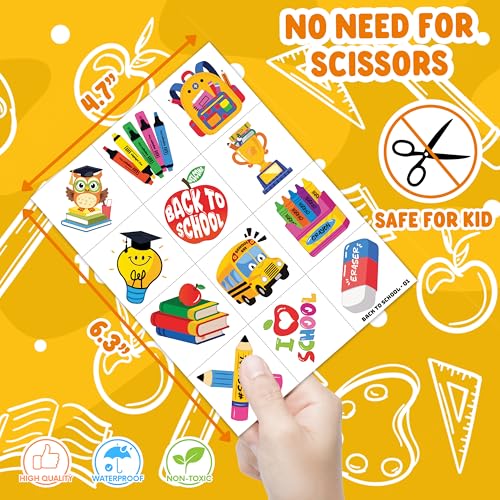 Image of 96 PCS Back to School Pre-Cut Temporary Tattoos for Kids | | Cute Themed Birthday Party Favors, Supplies, Decorations, Fake Tattoo Stickers, School Prizes & Gifts Boys & Girls & Students