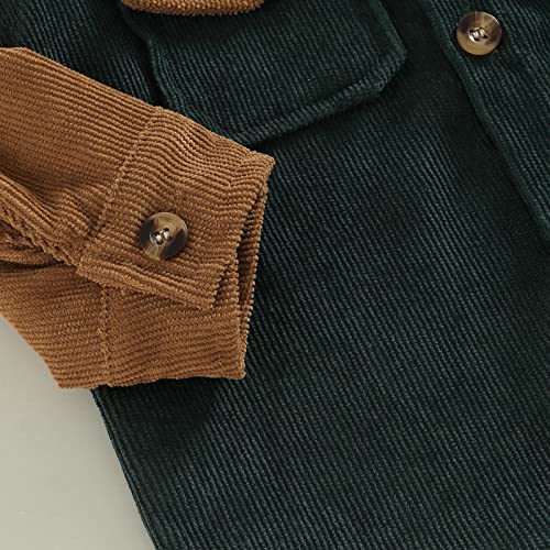 Aeemcem Kids Toddler Boys Girls Long Sleeve Button Down Hooded Plaid Shirt Hoodie Jacket Tops Coat Outwear Fall Winter Clothes (Corduroy Jacket Green, 5-6 Years) #TOP6