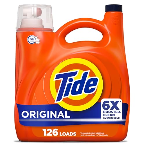 Image of Tide Liquid Laundry Detergent, Original Scent, 126 Loads, 158 fl oz, Boosted Clean even in cold water, laundry soap, concentrated liquid detergent