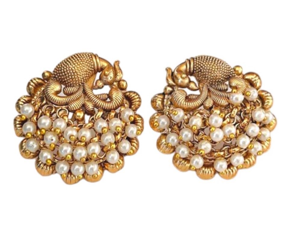 Tiny Troves Latest Gold Tone Traditional Pearl Beaded Peacock Design Stud Earrings for Women (Style 1) (B0DFMVX2F8) Amazon Price History, Amazon Price Tracker