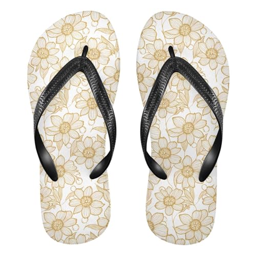 Flower Gold Flip Flops for Beach Thong Sandals Anti-slip Lightweight Beach Shoes for Summer Swim Travel