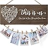 Mothers Day Gifts for Mom Women, Housewarming Gifts New Home Wall Decor Sign, This Is Us Family Picture Frame Wedding Gifts for Couples Farmhouse Rustic Wood Hanging Photo Holder New Homeowner Gifts