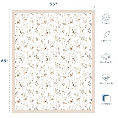 Image of GRSSDER Cotton Muslin Quilt Blanket - Silky Soft and Breathable Kids' Throw Blanket, Oversized Muslin Blankets for Newborns, Toddlers & Kids, 6 Layers Reversible Design for All Seasons, 55 inch x 69 inch