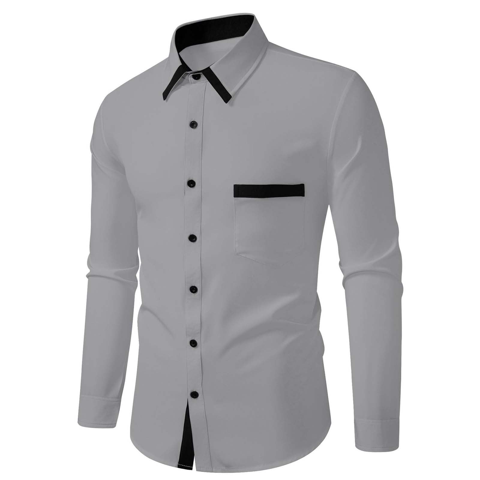 Mens Business Casual Shirts Long Sleeve Button Down Dress Shirt Lapel Collar Solid Stretch Tshirt Wedding Formal Top