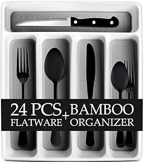 RayPard 24-Piece Silverware Set, Flatware Set Mirror Polished, Dishwasher Safe Service for 4