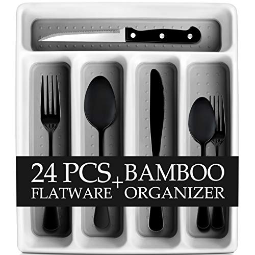 RayPard 24-Piece Silverware Set, Flatware Set Mirror Polished, Dishwasher Safe Service for 4