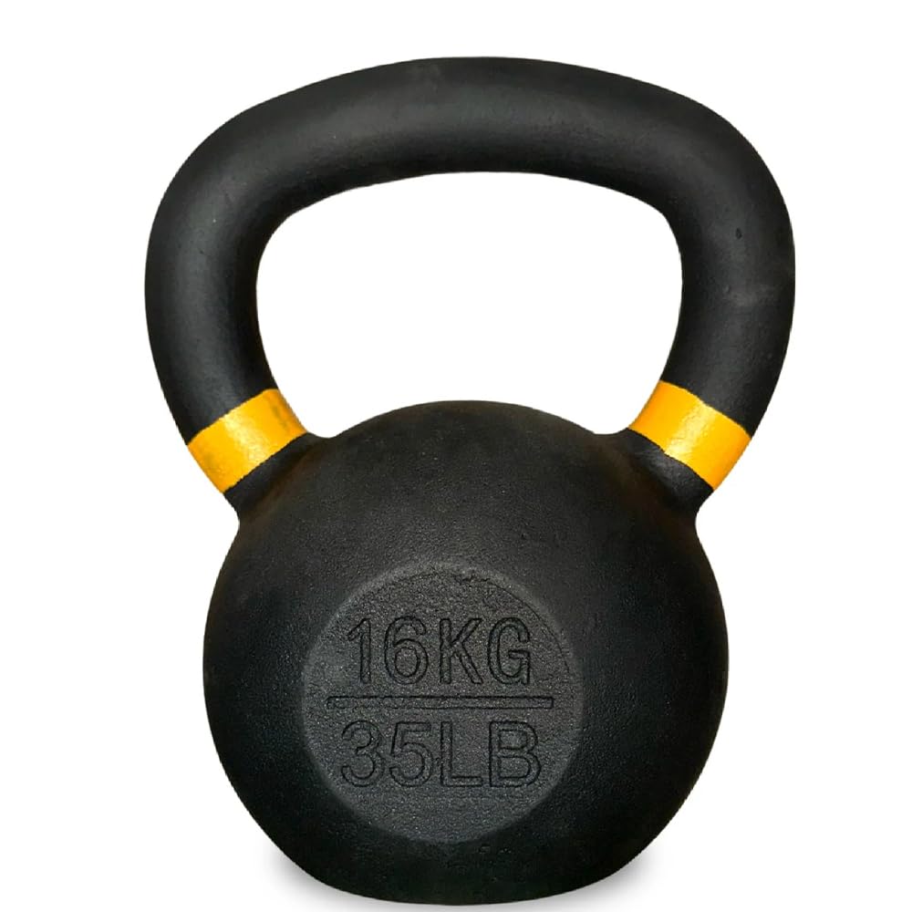 Cast Iron Kettlebell for Home Gym Strength Training, Wide Grip Handle, Flat Base, Anti-Rust Finish, Single or Set, 2kg to 40kg (16kg-Single)