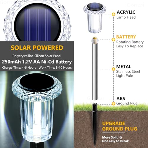 Image of Solar Pathway Lights 10 Pack Solar Lights Outdoor Waterproof 6000K Cold White Yard Lighting, LED Stainless Steel Stake for Garden Outside Landscape Lawn Driveway Walkway Path