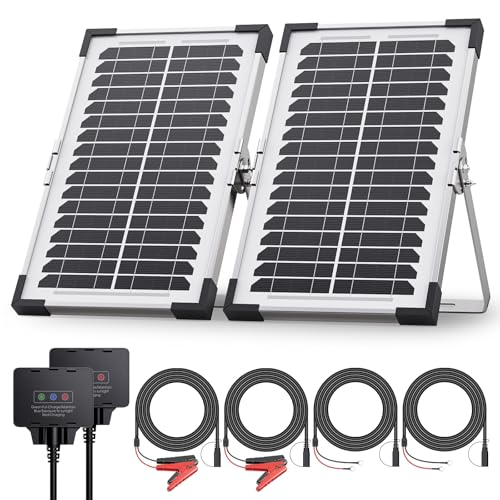 15W Solar Battery Maintainer, 2PCS 7.5W 12V/24V Waterproof Solar Battery Charger with Smart Controller, Low-Iron Tempered Glass Solar Panel for 12V LiFePO4 Battery Dump Trailer Automotive Boat