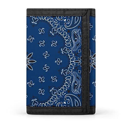 FunnyStar Blue Paisley Bandana Small Trifold Wallets Front Pocket Wallet With Money Clip Holder ID Credit Card Slots And Key Ring