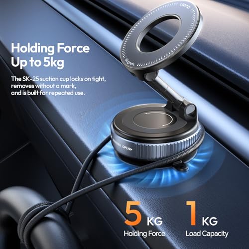 Image of ULANZI SK-25 Car Phone Holder for Magsafe, Vacuum Suction Cup Magnetic Phone Mount, 360 Adjustable MagMount for Car /Ceramic Tile /Gym /Mirror, Load up to 1kg, Magnetic Force ≥14N（Black）