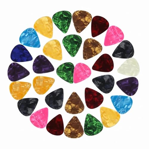 Guitar Picks Thin Light Soft Gauge Assorted Pearl Variety Pack Celluloid - 50 Pcs Mixed Colorful -...
