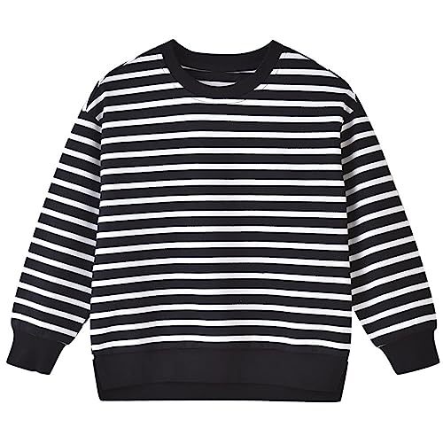 4t Kids Boys Girls Black White Stripe Sweatshirts Soft Long Sleeve Crewneck Coat Fall Winter Active Warm