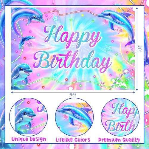 Fondo para fiesta temática delfines 5x3 ft miniatura 5