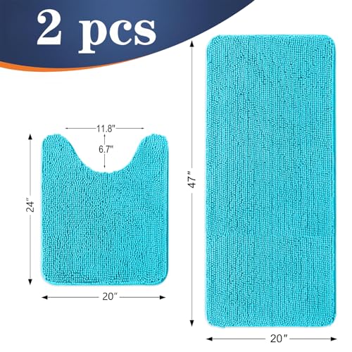 Image of OLANLY Bathroom Rugs Sets 2 Piece, Soft Absorbent Chenille Bath Mats and U-Shaped Contour Toilet Mat Area Rug Set, Machine Washable Bath Carpet, Home Decor Accessories(47 inchx20 inch+24 inchx20 inch, Aqua Sky)
