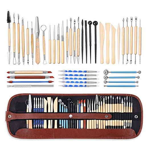 ISSEVE Pottery Clay Sculpting Tools 43Pcs Double Sided Ceramic Clay Carving Tool Set with Carrying Case Bag for Beginners Professionals School Student Pottery Modeling Smoothing