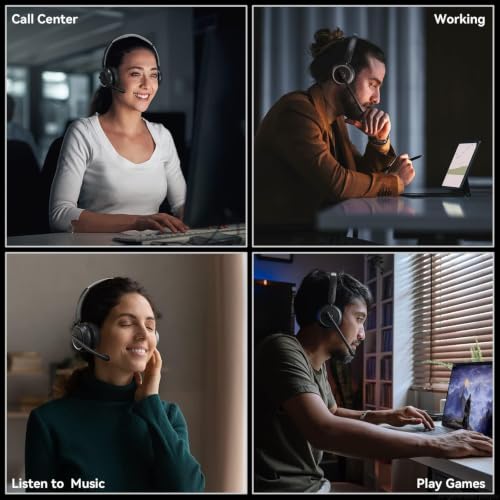 Image of Wireless Headset with Mic for Work, Bluetooth Headset with Microphone (Noise Cancelling & Mute Button), Wireless Headphones with Mic for Work from Home /Office /PC /Call Center /Computer /Laptop /Teams /Zoom