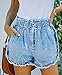 YOCUR Womens Casual Denim Shorts Trendy Jean Shorts High Waisted Baggy Denim Shorts Fringe Buttom Distressed Shorts Pockets Short Pants Light Blue L