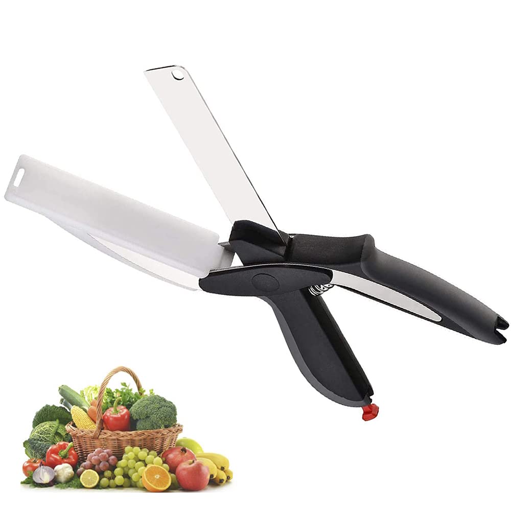Kitchen Food Cutter Scissors, Clever Cutter, Stainless Steel Knife with a Built-in Cutting Board can Cut Food Scissors Quickly and Easily in the Kitchen, Suitable for Kitchen Restaurants and Chefs