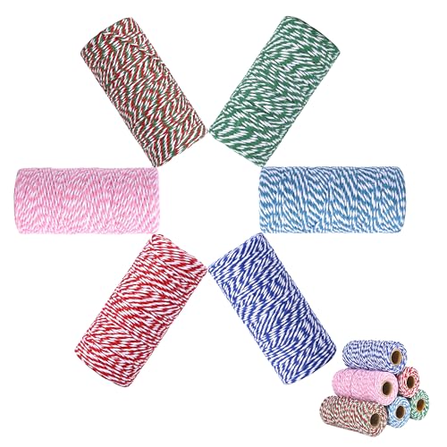 Cotton Twine Bakers Twine 6 Rolls 1968FT Colorful Butchers String Ribbon for Kitchen Cooking Food DIY Crafts Making Gardening Gift Wrapping Wedding Party Decoration
