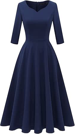DRESSTELLS Cocktail Dress for Women Elegant & Chic V-Neck Double Bell Sleeve Formal Modest Church Dress for Wedding Guest