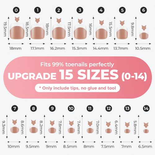 Image of UNA GELLA Press on Toenails, 180Pcs French Tip Press on Fake Toe Nails, Short Square False Toenails Full Cover Acrylic Artificial Toe Nails for Women, Home DIY Salon Pedicure 15 Sizes